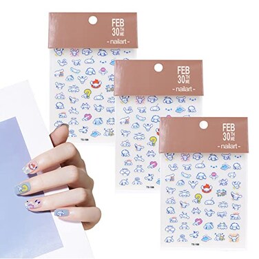 Roffatide Anime Cinnamoroll Nail Stickers Decals 3 Sheets 3D Self-Adhesive DIY Nail Art Decoration Set Cute Design Manicure Nails Decoration Accessories for Women Girls