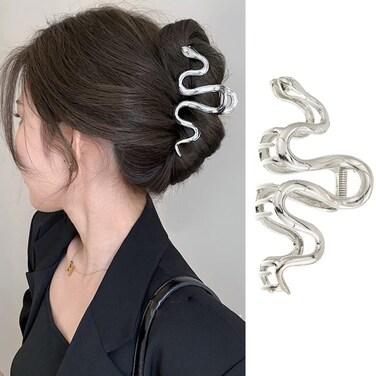 1Pcs Snake Hair Claw Clips Metal Silver Hair Clip Exquisite Snake Design Large Claw Clip for Thick Hair Cute Hair Barrettes Hair Crab Hairpin French Hair Accessories Ornament for Women Girls Gift