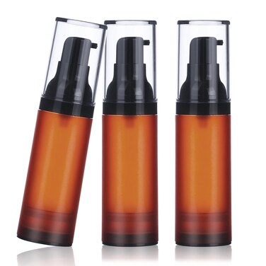 RONRONS Brown Airless Pump Bottles, 0.5 oz Travel Bottles Small Pump Bottle Dispenser Leakproof Cosmetic Containers for Foundation Lotion Shampoo 15ml (6 Pieces)