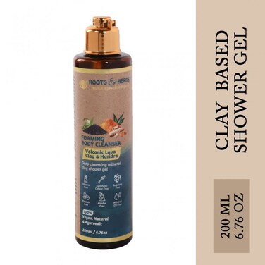 ROOTS AND HERBS Ayurvedic Body Wash Nourishers for Instantly Soft Skin, Lasting Nourishment Deep Moisture Cleanser Paraben Free Foaming shower gel Volcanic Lava Clay &amp; Haridra 6.76 oz