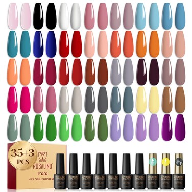 ROSALIND 38PCS Gel Nail Polish Set, 35 Colors Gel Polish Set with Base Coat and Glossy &amp; Matte Top Coat Pink Red Green Blue colors Nail Art Gifts for Women