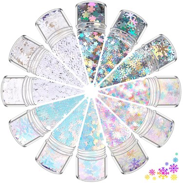 Holographic Chunky Glitter, 12 Colors Flakes Iridescent Powder Festival Cosmetic, Body Face Eye Hair Nail &amp; Eyeshadow, Decoration Perfect Halloween, Resin, Slime, Tumbler, Craft, Makeup