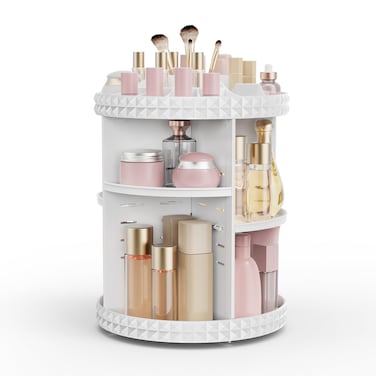 Rotating Makeup Organizer, 360&deg; Spinning Skincare Organizers, Adjustable Layer Cosmetic Storage Lazy Susan Makeup Organizers for Dresser Bathroom, Medium, White