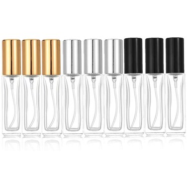 9-Pack 10ml Mini Perfume Atomizer Set Refillable Glass Bottles Portable and Leak-proof Spray Bottles for Travel Fine Mist Sprayer for Cologne and Fragrance