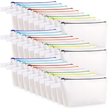 Saintrygo 30 Pieces Makeup Canvas Bags in Bulk, Travel Cosmetic Blank DIY Bags Craft Pouch Makeup Canvas Zipper Pouch for Women(8.66 x 5.11 x 1.77 Inches)