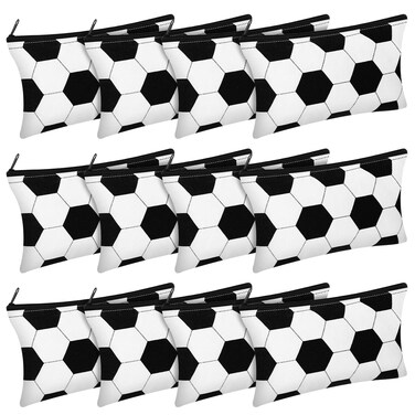 12 Pcs Soccer Makeup Bag Soccer Cosmetic Bag Pencil Case Bulk Girls Gift for Coach Travel Team Football Lovers Cosmetic Girls Toiletry Pouch with Zipper Small Makeup Organizer Accessories(Soccer)