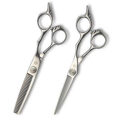 Saki Shears Tsuru Hair Cutting Scissors - Polished Japanese Steel- 6" Hair Shears for Barbers and Hair Stylists - Thumb Screw for Easy Tension Adjustment (Set of Hair Shears)