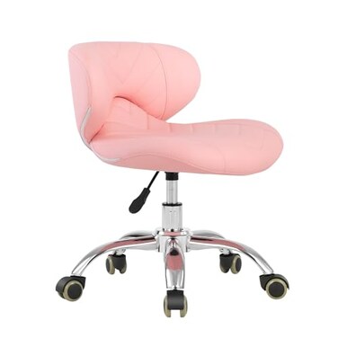 Pedicure Stool, PU Leather Massage Chair with Wheels for Salon (Pink)
