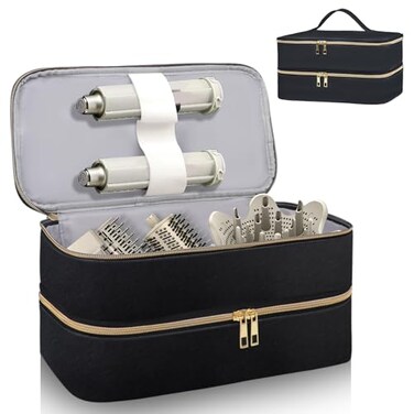 Travel Carrying Case for Shark Flex Style, Double Layer Storage Case for Shark SpeedStyle Hair Dryer Attachments, Waterproof PU Leather Organizer Bag for Shark Flexstyle Airwrap Styler (Black)