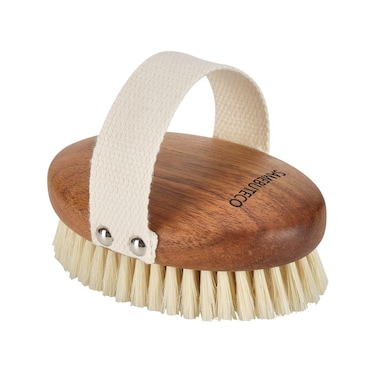 SAMEBUTECOBody Brush Solid Acacia Wood Boar Bristles Bath Brush for Skin Exfoliation,Lymphatic Drainage Improvement Oval Shape Dry Brush Comfort to Hold Works