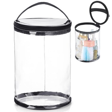 Clear Lotion Bag for Toiletry Cylinder Makeup Bag Heavy Duty Sunscreen Travel Organizer Pouch Waterproof Cosmetic Bag with Handle Zipper Gift for Christmas Beach Pool Airport Women(Black)