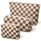 3 Pieces Checkered Cosmetic Bags,Brown Makeup Bag, Small Make Up Pouch for Purse, Corduroy MakeUp Brush Bag, Aesthetic Preppy Stuff,Makeup Bag Travel Accessories