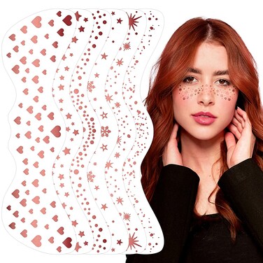 Freckles Face Tattoo, Glow Up Makeup Patches - Face Glitter Speckles Patches - Cute Bronze Glitter Makeup Accessories for Women - Cosmetic Glitter for Face - 6 Sheets
