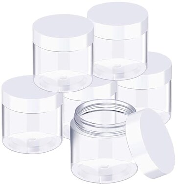 SATINIOR 6 Pack Clear Container with Lids Small Plastic Jars Wide Mouth Round Airtight Leak Proof Container Jars with Lid for Travel Storage, Cosmetic,eye Shadow, Nails, Paint, Jewelry(White,3 oz)