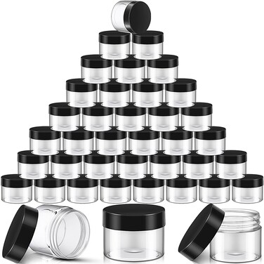 SATINIOR 36 Pieces Plastic Jars with Lids Round Clear Container Leak Proof Airtight Cosmetic Small Empty Jars for Lotions Ointments Travel Toiletries Creams Make up Storage(4 oz,Black)