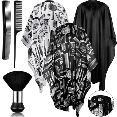 6 Pieces Salon Barber Capes Set Men Capes for Hair Stylist Hair Cutting Hairdresser Stylists Capes with Adjustable Snap Closure Neck Duster Brush and Combs(Classic Style)
