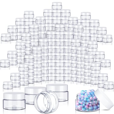 SATINIOR 500 Pcs 1 oz Plastic Jars Bulk Empty Cosmetic Container Jars with Lids Leak Proof Round Clear Makeup Sample Containers for Creams Lotions Eye Shadow Makeup Products (Black Lids,1 oz)