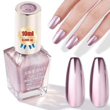 SAVILAND Metallic Nail Polish Rose Glod: 0.34 oz Air Quick Dry Chrome Nail Polish Castor Oil Regular Fingernail Polish Easy To Use &amp; Remove Chip Resistant Bulk Nail Lacquer for Toe Nail Art DIY Home