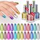 SAVILAND Chrome Nail Polish Set: 12 Colors Mirror Metallic Glitter Nail Polish 0.34 oz Holographic Red Silver Pink Nail Polish Quick-Dry Base Top Polish Coat for Fingernail Toenail French Manicure Art