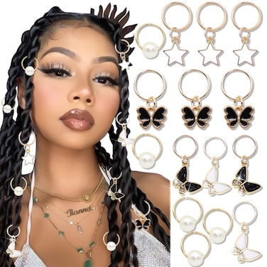15 Pieces Gold Star Locs Hair Jewelry Braids Butterfly Pendant Hair Clips Adjustable Hair Cuffs Rings Hair Charms Butterfly Hair Accessories for Women
