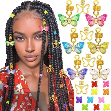 20Pcs Hair Jewelry for Braids Gold Butterfly Pendant Dreaklock Accessories Loc Tube Bead Braid Accessories Handmade Pendant African Braid Hair Dreadlock Accessories for Women