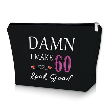 60th Birthday Gifts for Mom Black Makeup Bag 60 Year Old Birthday Gifts for Women Funny 1964 Birthday Gifts Cosmetic Bag Turning 60 Gifts Happy Birthday Gifts for Sister Travel Pouch