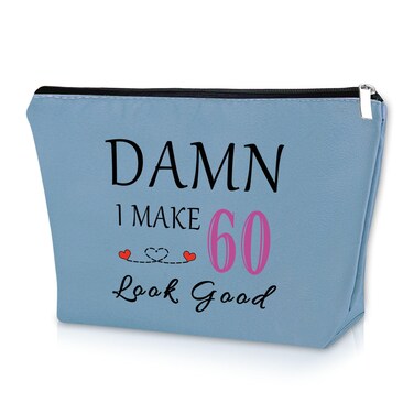60th Birthday Gifts for Wife Blue Makeup Bag 60 Year Old Woman Birthday Gift Ideas Born in 1964 Gifts Cosmetic Bag Sister in Law Turning 60 Years Old Funny Sixty Birthday Gifts Travel Pouch
