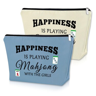 2PCS Mahjong Gift Makeup Bag Mahjong Lover Gift Mahjong Gifts for Women Unique Cosmetic Bag Gifts for Mahjong Players Lucky Mahjong Themed Gifts for Friend Sister Birthday Christmas Gifts