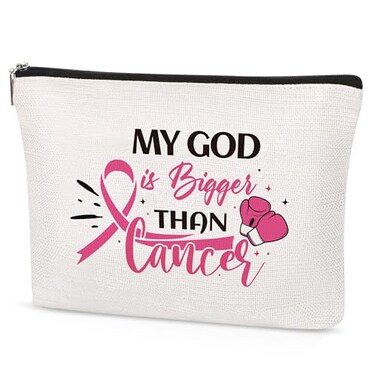 Inspirational Breast Cancer Gift for Woman Awareness Accessories Makeup Bag Cosmetic Bag for Female Her Get Well Soon Gifts for Chemo Patients Friends Breast Cancer Survivor