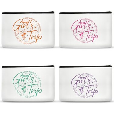 4 Pcs Girls Trip Gifts Makeup Bags for Women Bestie Gifts Summer Vacation Cosmetic Bag Friendship Gifts for Girl Best Friend BFF Travel Toiletry Bags Favors