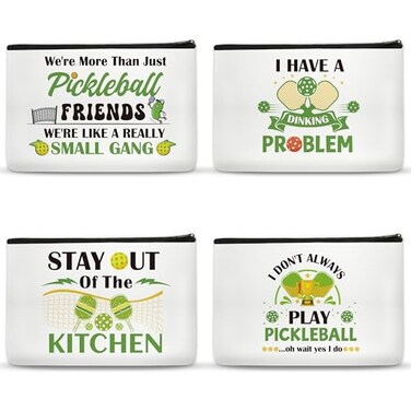4Pcs Pickleball Gifts Makeup Bags Dink Ball Bags for or Women Men Cosmetic Bag Christmas Gifts for Women Girls Zipper Canvas Toiletry Bag