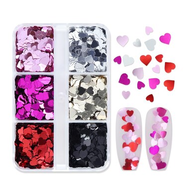 Chunky Glitter for Valentine&rsquo;s Day Heart Glitter Confetti Nail Charms Laser Red Pink Holographic Sequins Stickers Sparkle for DIY Crafts Nail Art Decoration Party Face Body Make Up Resin