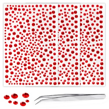 Self Adhesive Face Gems and Pearls for Makeup, Festival Jewels, Hair Gems, Rhinestone Stickers for Face, Eye, Makeup, Nail, Body, Crafts 3/4/5/6 mm 975Pcs (08.gem_red)