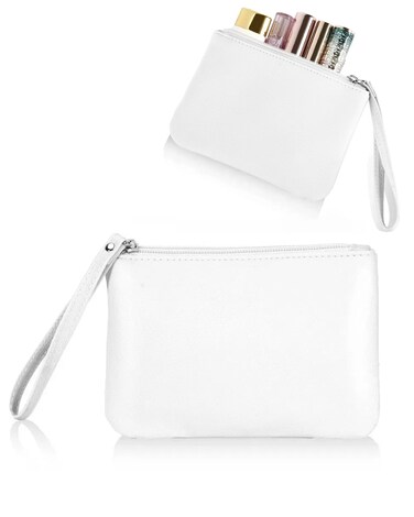 Small Makeup Bag for Purse Mini Cosmetic Pouch Zipper Little Wristlet, Tiny Make Up Organizer Lipstick Feminine Product Car Change Coin Holder for Women, 4.5 x 6.5 Clutch Stadium Approved, 1 White