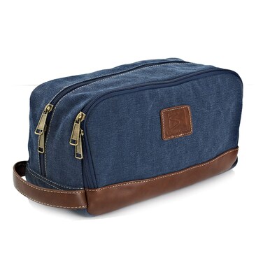 Travel Toiletry Bag for Men and Women, Canvas Toiletry Organizer Water-Resistant Vegan Leather, Hanging Dopp Kit Shaving Bag for Toiletries Accessories