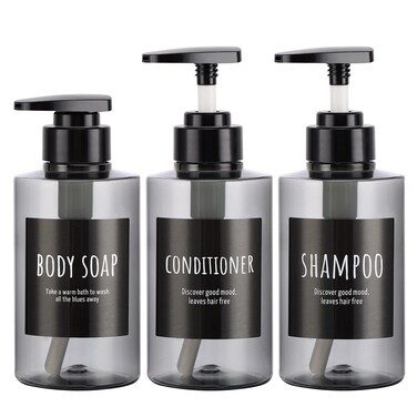 Empty Shampoo Bottles, Segbeauty 10.1oz Plastic Pump Dispenser Bottle, 3pcs 300ml Refillable Shampoo Pump Bottles for Shower, Grey Pump Bottles for Body Soap Shampoo Hair Conditioner Hotel Bathroom