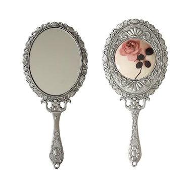 SEHAMANO Hand Mirror with Handle Compact Handheld Makeup Mirror Rose Cosmetic Clear Mirror (Matt Silver (Tin))
