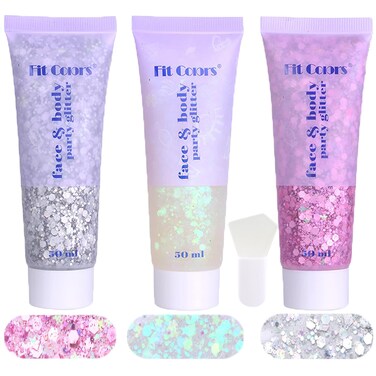 Body Glitter White &amp; Silver &amp; Pink 150ml Face Hair Self Adhesive Gel Accessories Cosmetic Glitter Long Lasting Chunky Sequins Glitters for Eye Lip Nails Gel Festival Rave