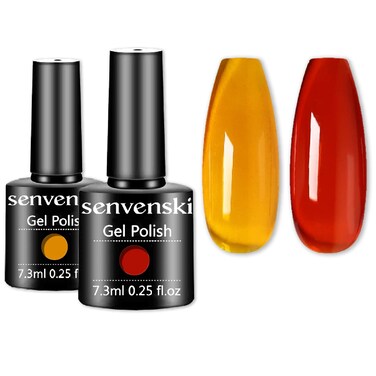 senvenski Tortoise Shell Nails, Orange Jelly Gel Nail Polish Red Coral Amber Crystal Translucent Sheer Clear Gift UV LED Art Varnish Kit (CS2-003)