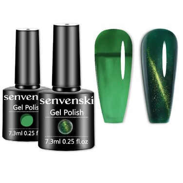 senvenski Green Jelly Gel Nail Polish Sheer Turquoise Cat Eye Magnetic Gel Polish Transparent Crystal Gel Polish Kit Art Varnish Gift Set UV LED (CS2-010)