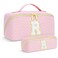 Personalized Initial Pink Makeup Bag   Trendy Large Capacity Cosmetic Bags Travel Toiletry Bag Teen Girls Women Girlfriend Teacher Gifts, Birthday Gifts Leather Waterproof Cute Makeup Bag Organizer R