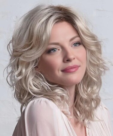 SEVENCOLORS Medium Length Blonde Wigs for White Women Short Curly Bob Wig Synthetic White Blond Wavy Wigs for Halloween Costume Party