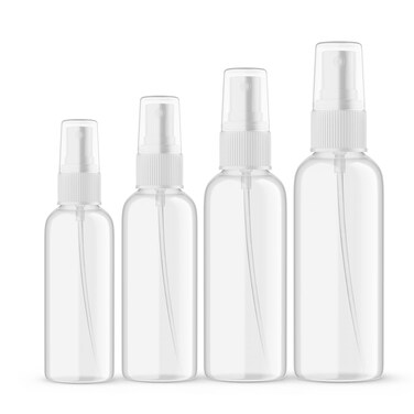 SEVENHEAD Clear Plastic Essential Oil Spray Bottle Four Size - 1oz, 1.7oz, 2oz and 3.4oz, Small Spray Bottle with Plastic Sprayer - Set of 4