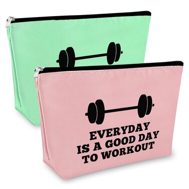 Fitness Lover Gift Makeup Bag Fitness Trainer Gift Fitness Instructor Gift Bodybuilding Gift Workout Gift for Women Inspirational Gift for Women Christmas Birthday Gift 2PCS Travel Cosmetic Pouch