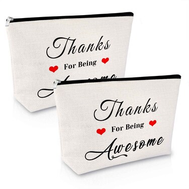 2Pcs Thank You Gifts for Women Makeup Bag Appreciation Gift for Coworkers Boss Inspirational Gifts for Friends Sister Cosmetic Bags Birthday Gift for Mom Grandma Christmas Gift Travel Cosmetic Pouch