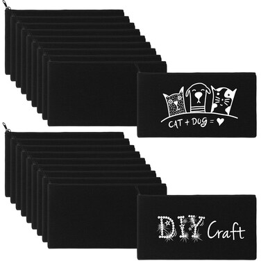 Shappy 40 Pieces Canvas Pencil Pouch Zipper Makeup Cosmetic Bags Case Blank Craft DIY Bags Multipurpose Toiletry Stationary Storage Bag for Women Travel(Black)