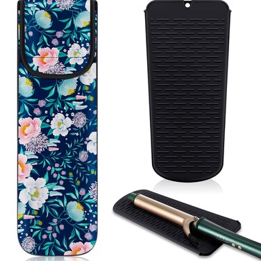 Shappy 2 Pieces Curling Iron Travel Case Cover Heat Resistant Flat Iron Holder Case Sleeve Neoprene Straightener Holder and Silicone Hot Tools Flat Bag(Flower Style)