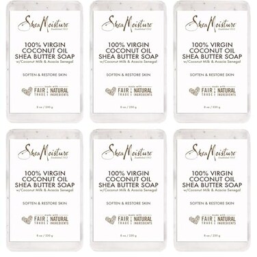 SheaMoisture Shea Butter Body Wash Bar Soap, Cleansing Skin Care to Soften &amp; Restore, 100% Virgin Coconut Oil with Coconut Milk, Shea Butter &amp; Acacia Senegal, 8 Oz Bar - 6 pack