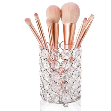 ShellKingdom Makeup Brush Holder, Clear Crystal Diamond Cosmetic Brush Storage Organizer Holder, Candle Holder for Wedding Christmas Birthdays Gifts Home Office Decor Dresser