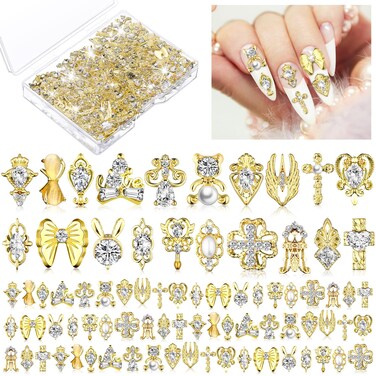 100 Pcs 3D Shiny Nail Rhinestones 3D Stars Nail Gems Starlight Nail Jewelry Y2k Charms for Acrylic Nails Decoration Metal Nail Supplies for Women(Gold)
